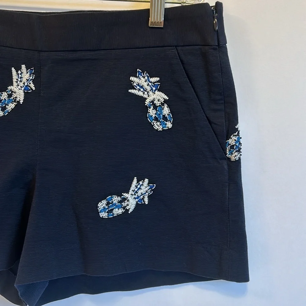 LOFT Navy Blue  Beaded Pineapple Short Shorts Women’s size 6 SUMMER SALE $12 - Picture 2 of 8